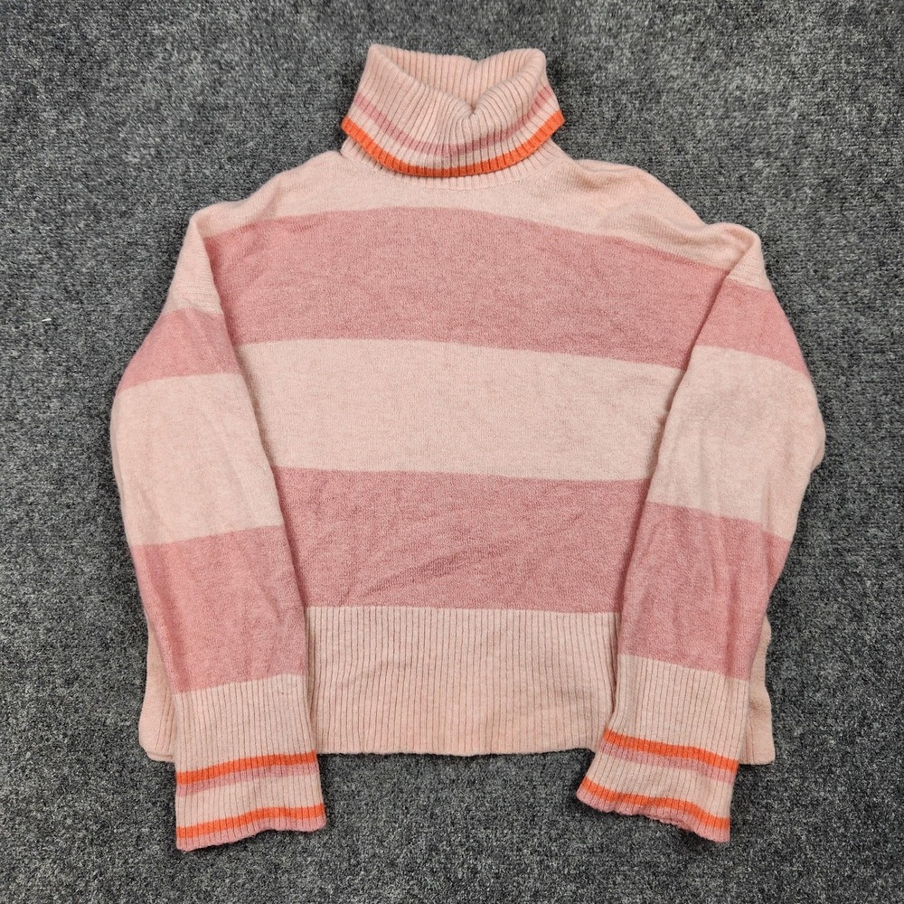 J Crew Sweater Womens Small Pink Stripe Turtleneck Merino Wool‎ Alpaca Blend